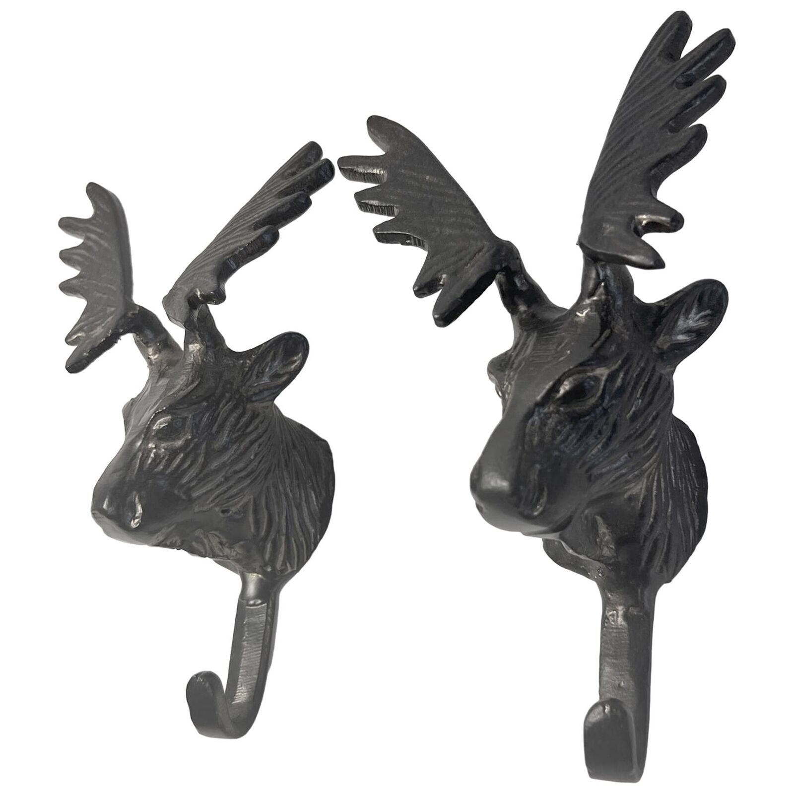 Set of 2 Wall-Mounted Cast Iron Deer Head Hook for Hats, Coats