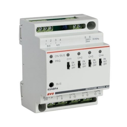 AVE 53ABR4 Attuatore illuminazione - 8A resistivi - 4 canali - AVEbus - 4 Mod. D