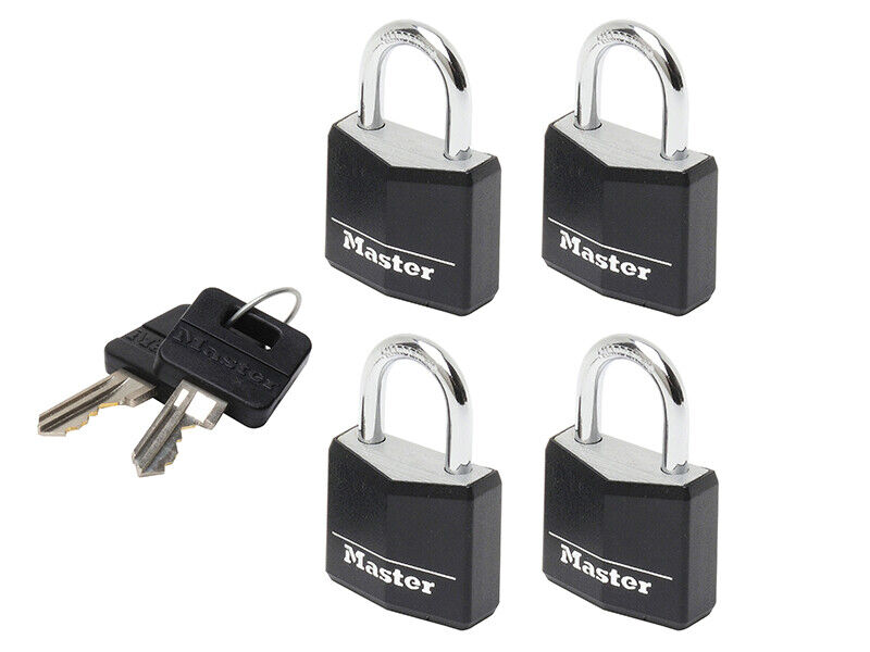 Master Lock Alluminio Nero Vinile Cover 20mm Lucchetto 3-Pin - Chiave Uguale X 4