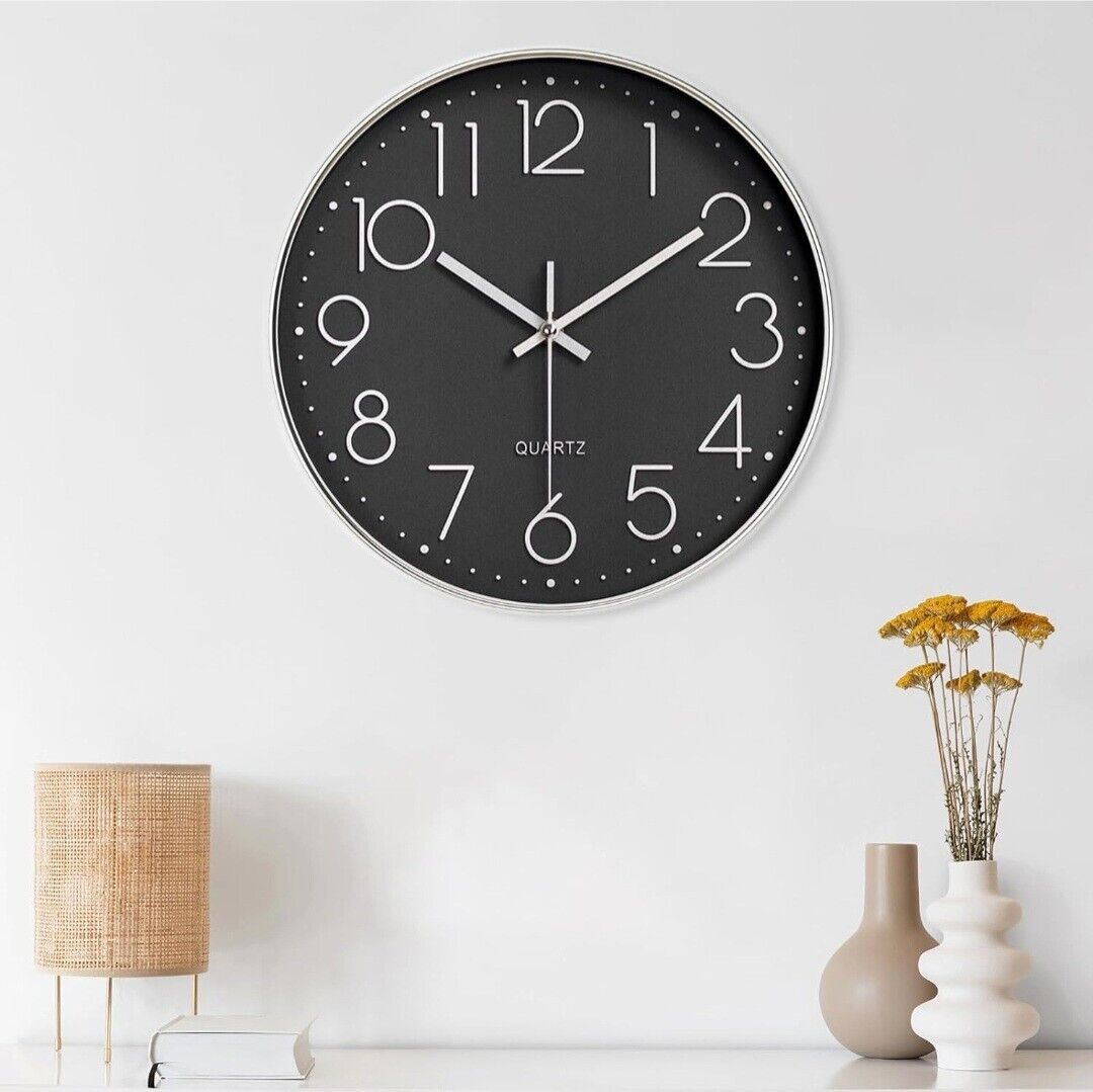 Orologio da parete silenzioso, Movimento al quarzo, Orologio Moderno Nero