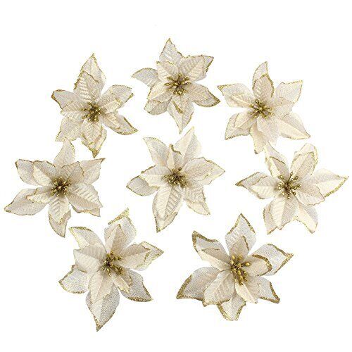 Amajoy 12pcs Glitter Poinsettia Ornamenti per Alberi di Natale Poinsettia (b2b)