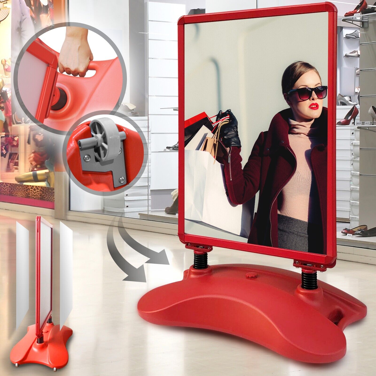 Supporto per Poster - Formato A1, con Ruote, Telaio in Alluminio