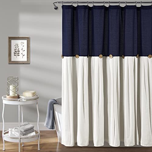Lush Decor Tenda da doccia plissettata in lino con bottoni, design (R3O)