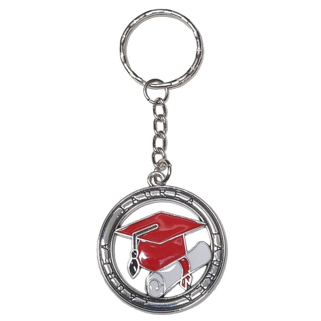 12 PZ CIONDOLO ZAMA LAUREATO CERCHIO CON TOCCO SMALTO ROSSO CON PORTACHIAVI 9 CM