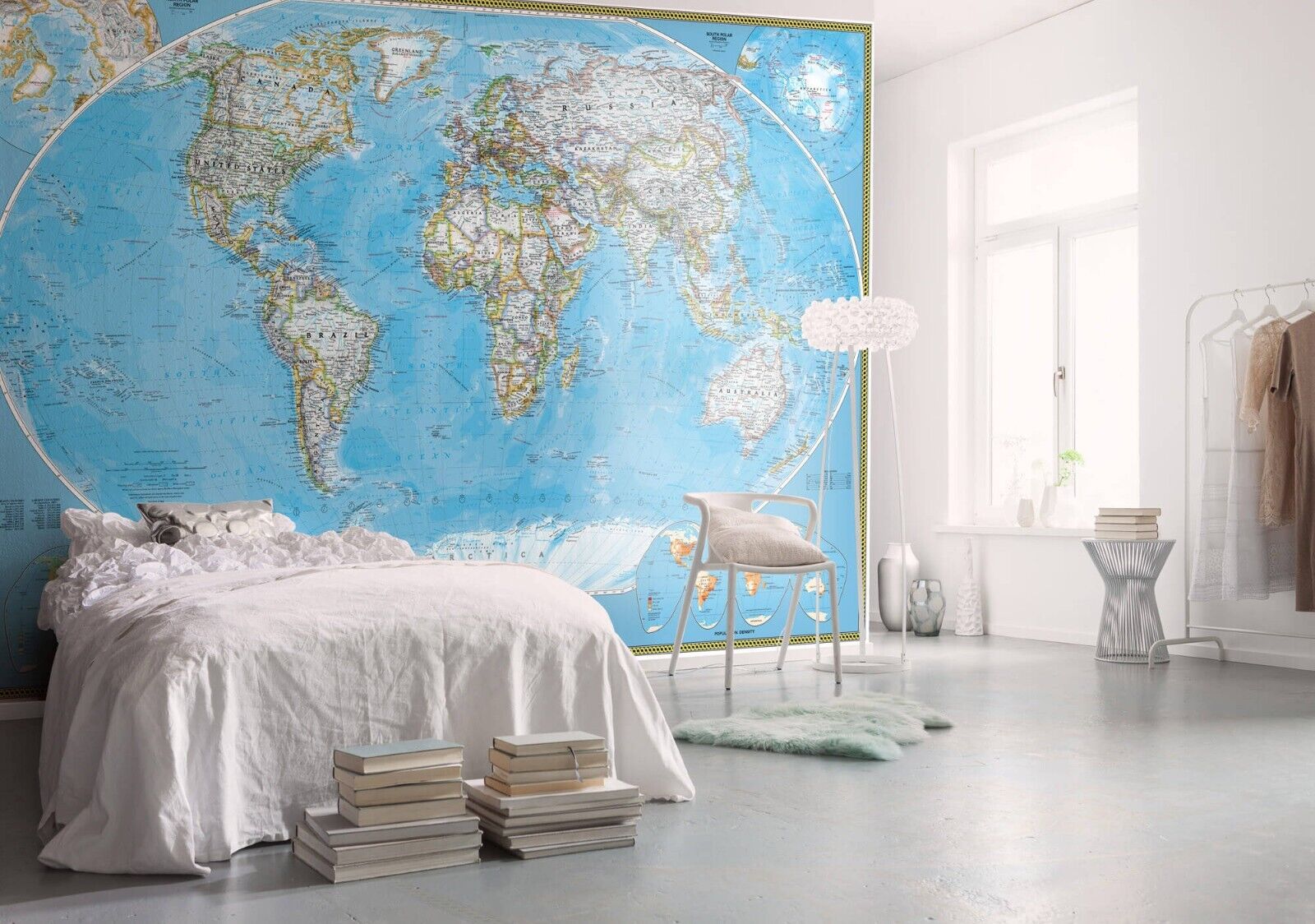 Mappa Carta da Parati 2.8x4m Cartina Politica Blu Bianco National Geographic