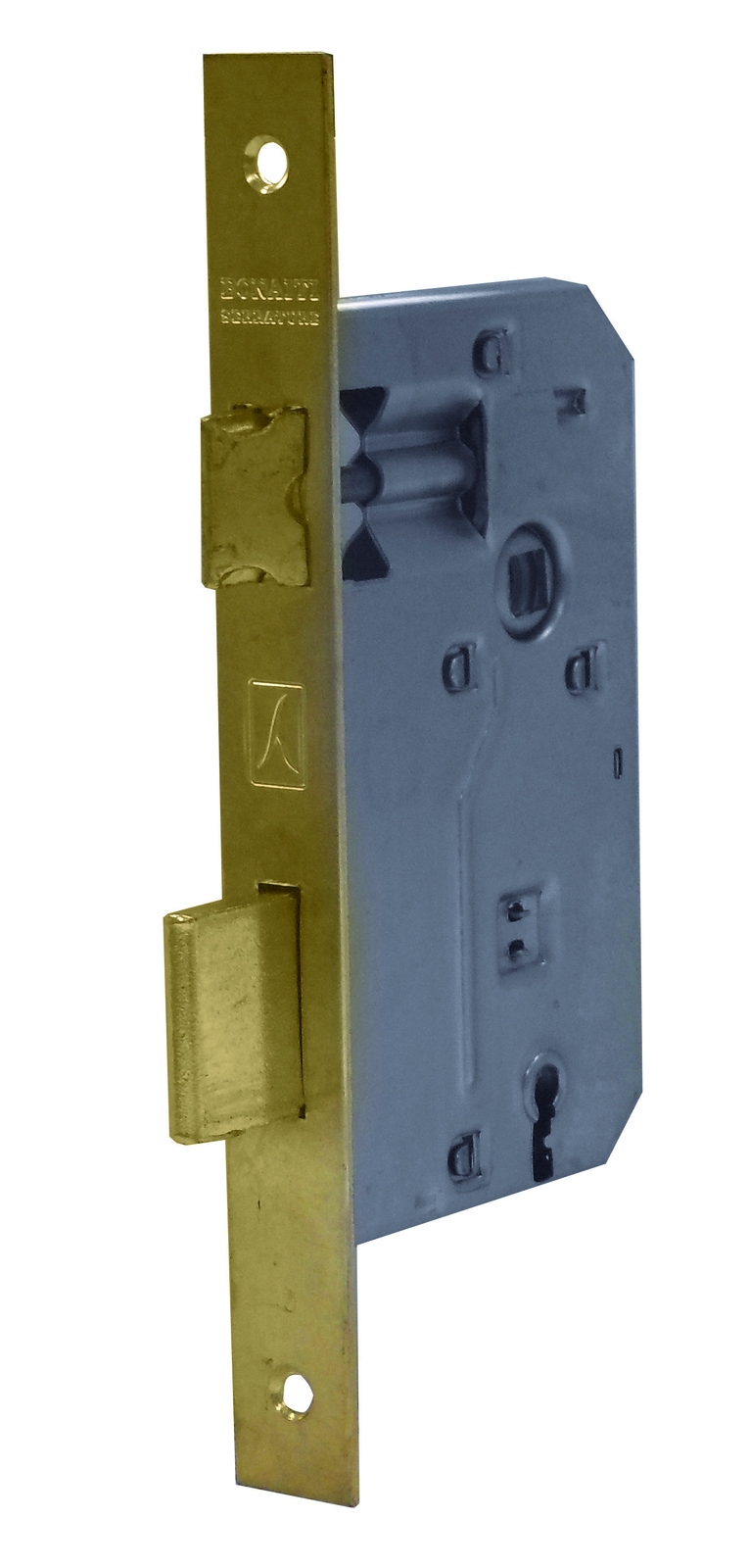 Bonaiti serratura legno patent inf. b/quadro art.42- f/ottonato e.40  - Bonaiti