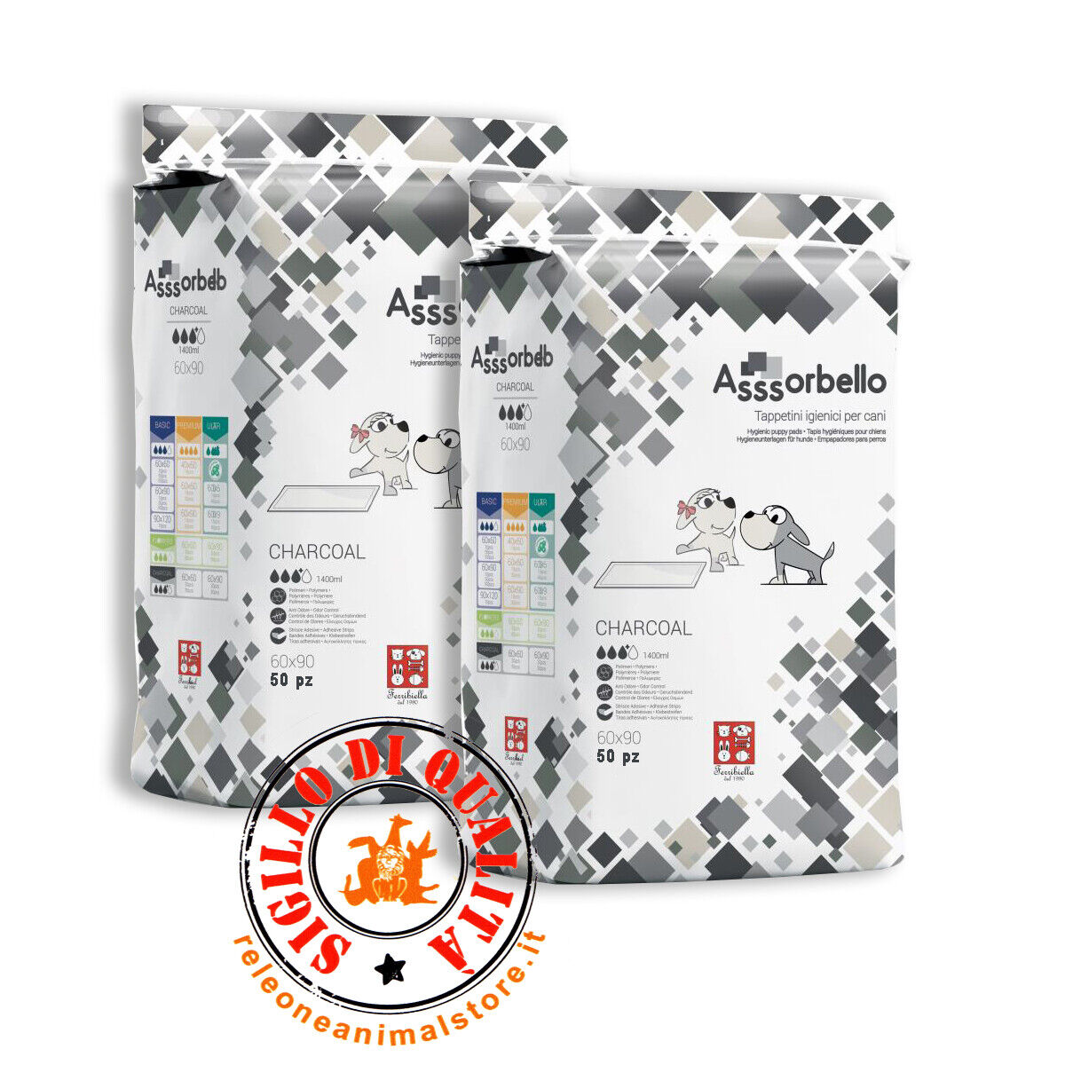 Tappetini Assorbello Ultra Charcoal 60x90 traverse con carbone attivo cani 100pz