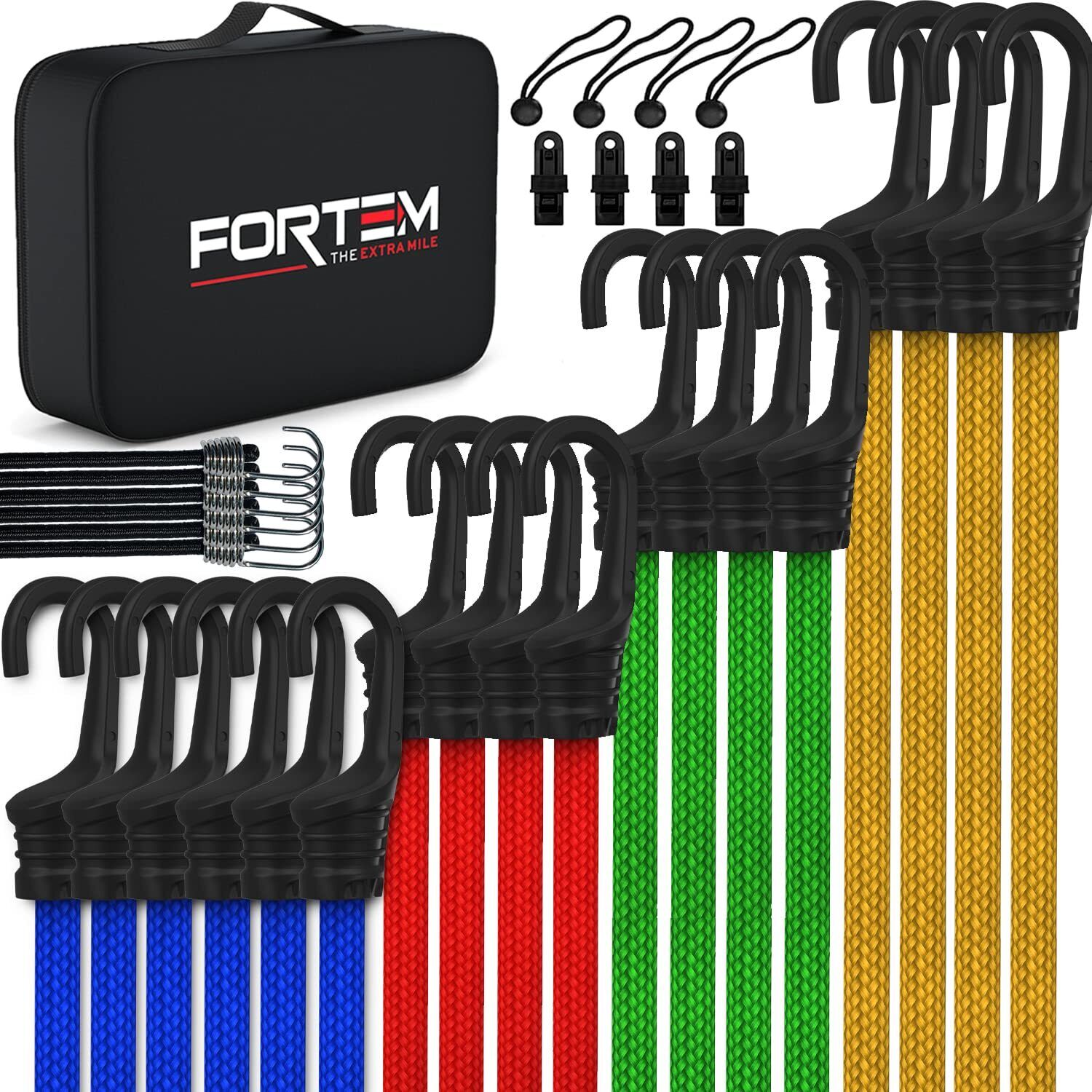 FORTEM Corde Elastiche con Ganci per Portapacchi, Confezione Multipla da (b9Z)