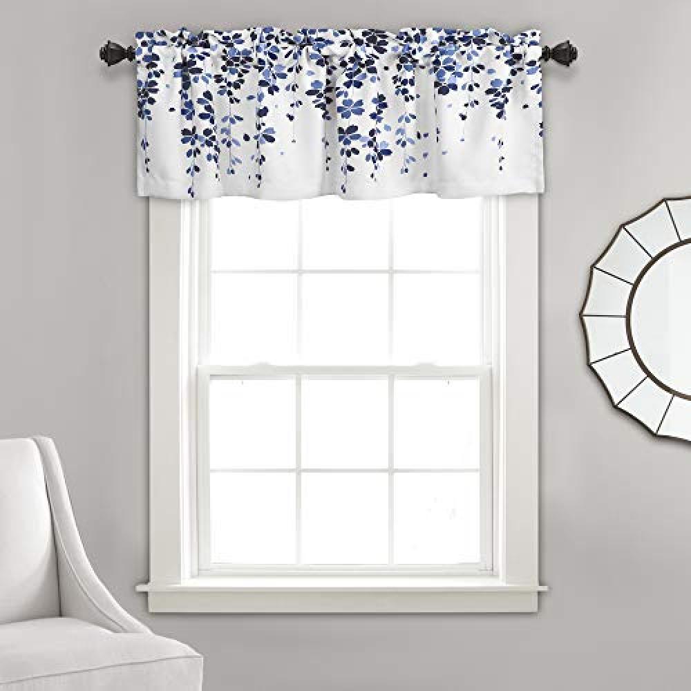 (TG. Valance) Lush Decor Weeping Flowers Navy and Blue Valance Curtain for Windo