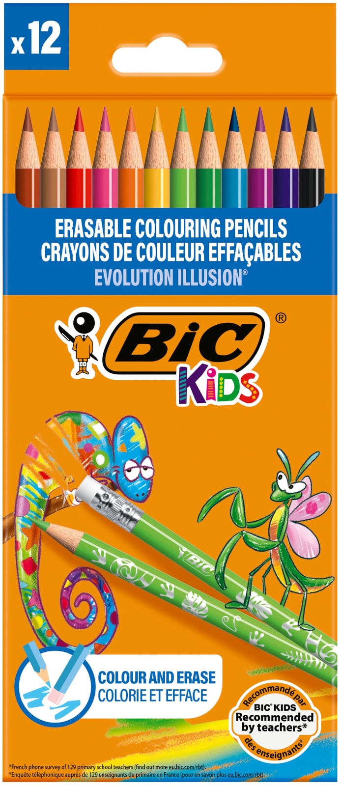BIC Kids Evolution Illusion Erasable Colored Pencils, Pack of 12 12 count (Pack