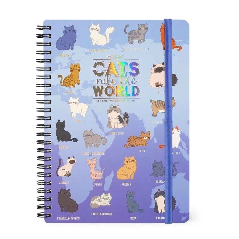 AGENDA 2025 legami SETTIMANALE spiralata 12 MESI large CATS rule the world WEEK