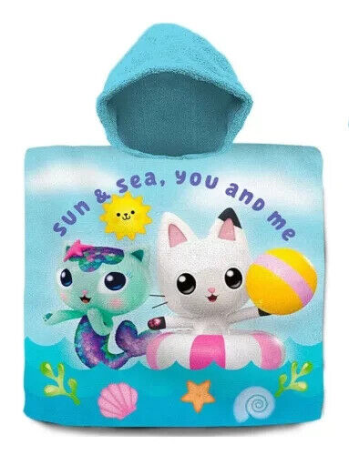 Poncho bagno,telo mare cappuccio Gabby's dollhouse gattini 60x120 cm 100% cotone