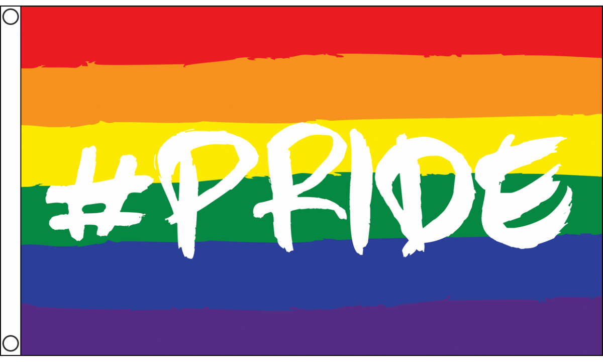 BANDIERA LGBT ARCOBALENO HASTAG PRIDE 150x90cm - BANDIERA ORGOGLIO GAY 90 x 150