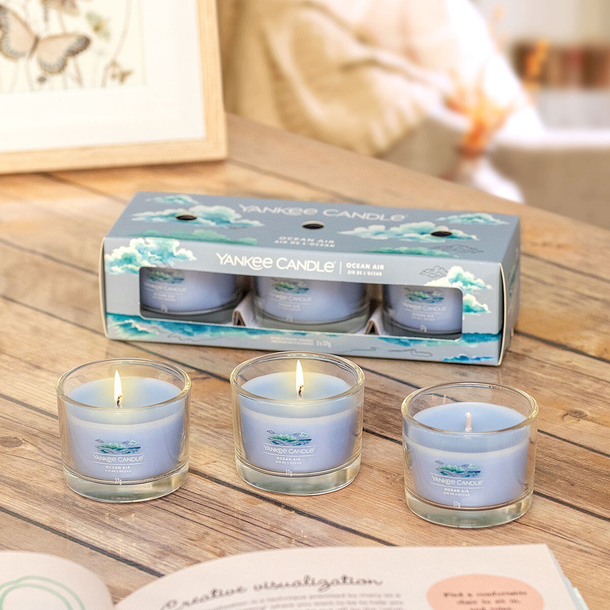 YANKEE CANDLE SET 3 CANDELE CANDELA PROFUMATA VOTIVE VETRO MINI OCEAN AIR 2024