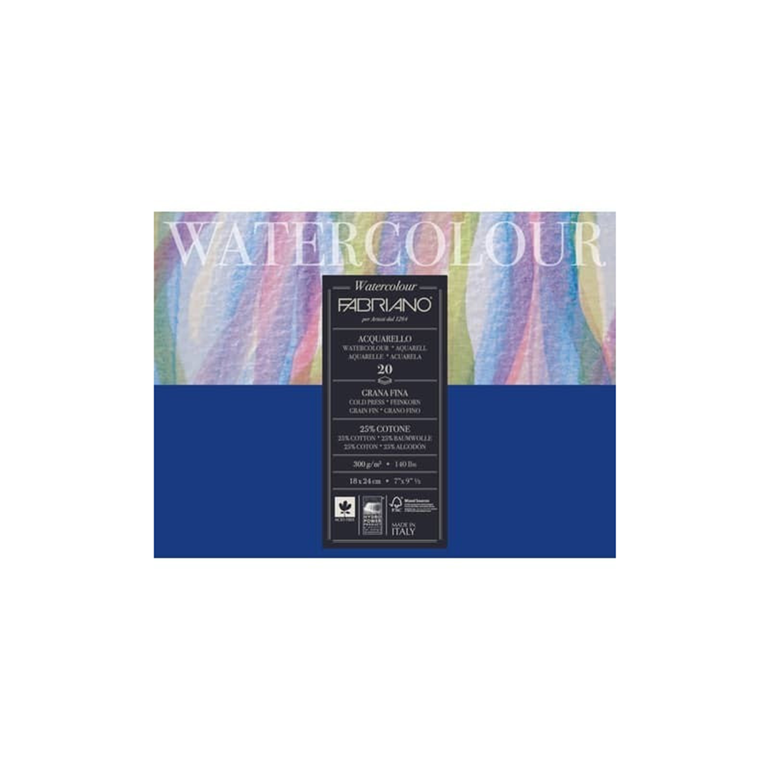Blocco Watercolor 18x24 Fg.20 Gr.300 Grana Fine | Fabriano