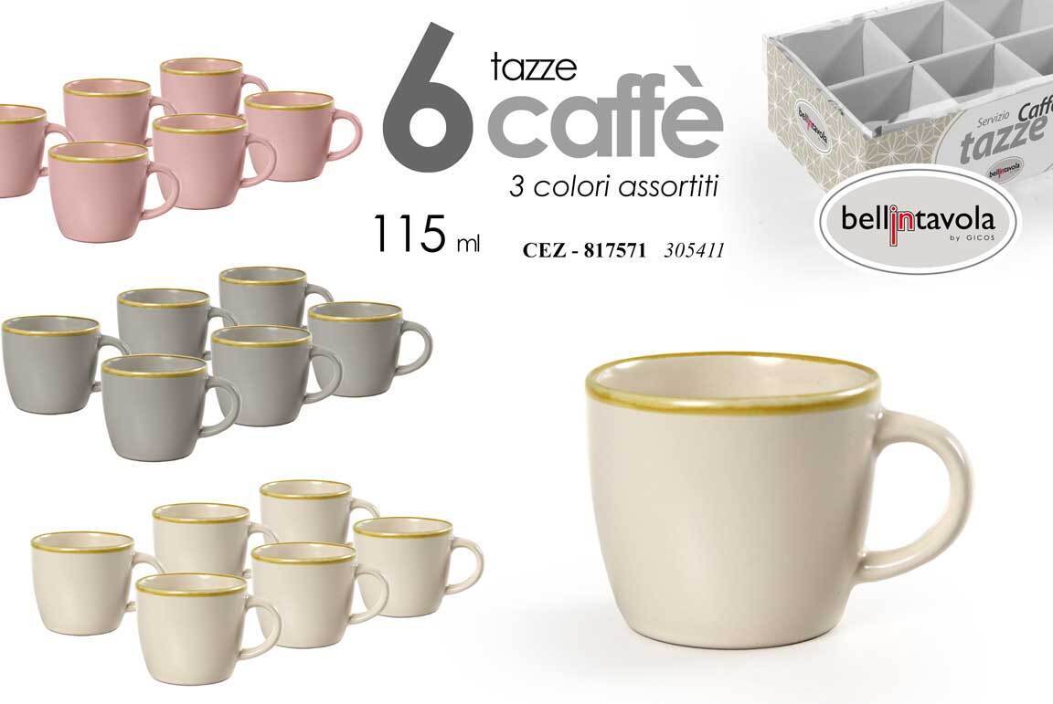 SET 6 TAZZINE Caffè TAZZA CLASSICO MODERNO SERVIZIO COLOR COFFEE 115 ML