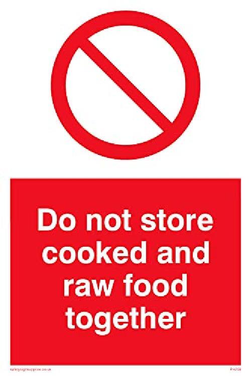 Confezione da 5   Cartello Do Not Store Cooked And Raw Food Together , 100 x 150