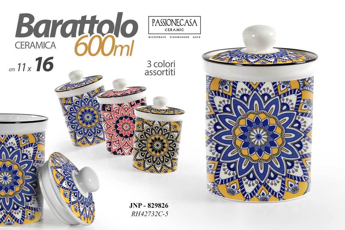 BARATTOLO CERAMICA ERMETICO CUCINA Contenitore MODERNO COLOR VARI 600ML 16*11CM