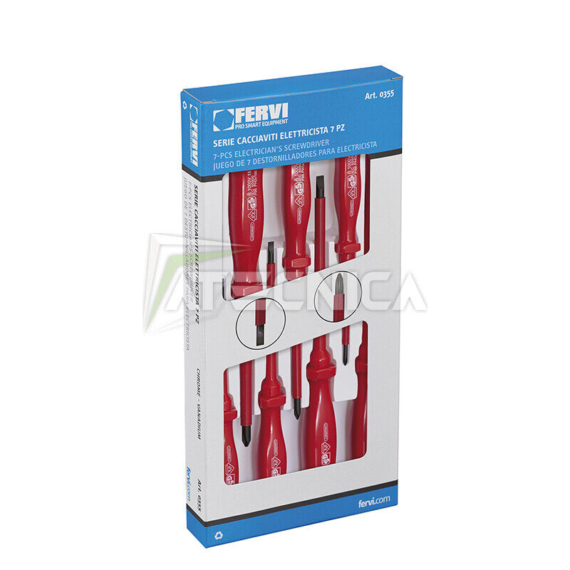 Set di 7 giraviti isolati 1000V classici da elettricista Fervi 0355