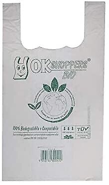 Buste biodegradabili 23+7+7x40 cm, shoppers compostabili per rifiuti organici