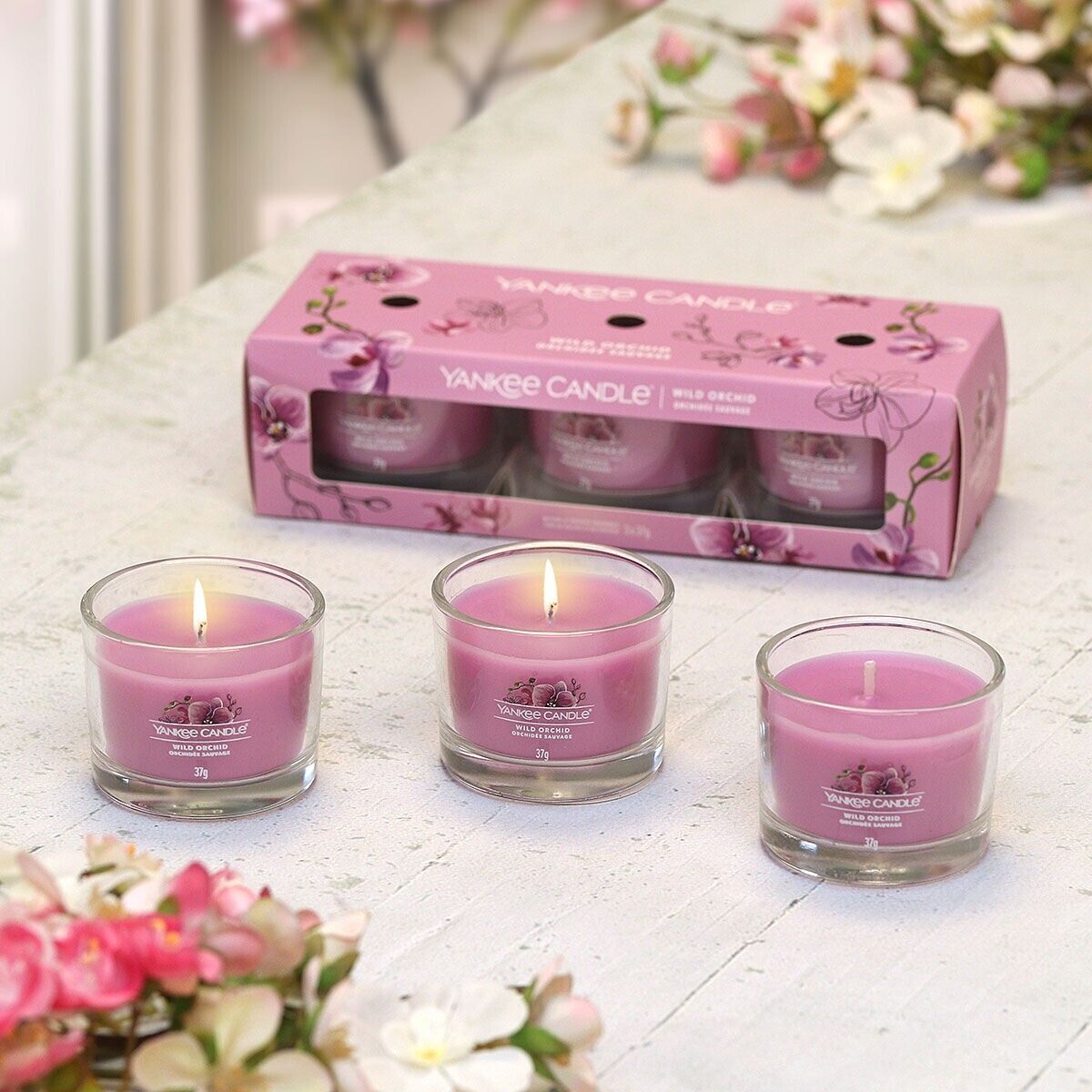 YANKEE CANDLE SET 3 CANDELE CANDELA PROFUMATA MINI VETRO WILD ORCHIDEA 2024
