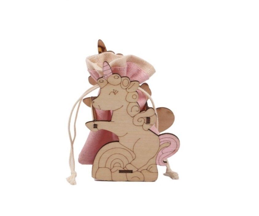 Bomboniera Scatolina Portaconfetti Unicorno Rosa Bimba Con Sacchettino