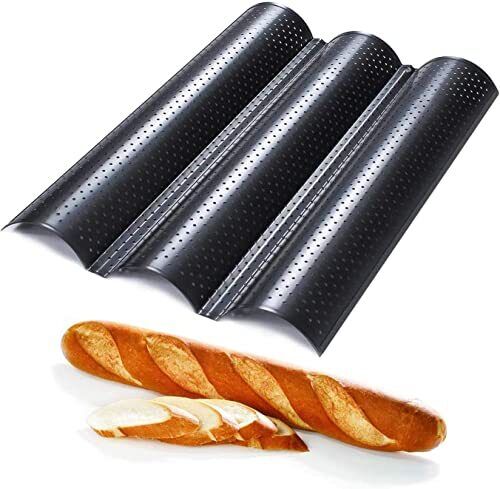 PIQIUQIU Teglia da forno per baguette, 3 baguette, teglia per baguette, (H1Y)