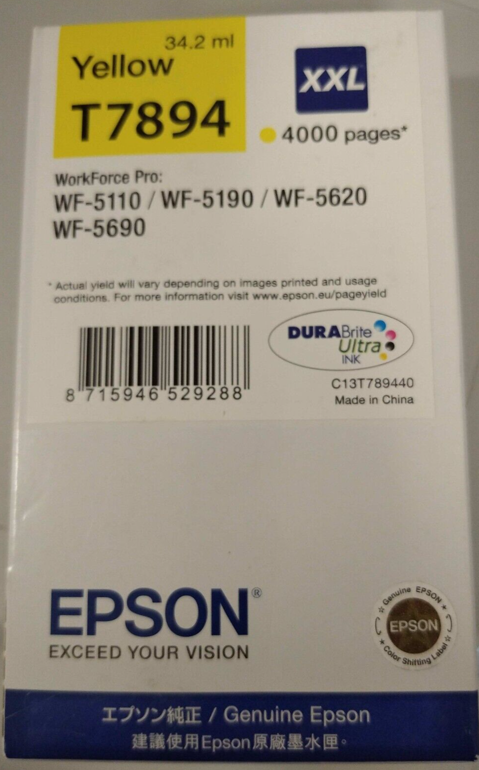 OFFERTA CARTUCCIA EPSON T7894 XXL GIALLO NUOVA ORIGINALE DATA SCAD. 06/12/2019