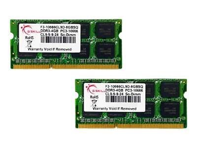 G.Skill SQ Series DDR3 kit 8 GB: 2 x 4 GB SO-DIMM 204-pin F3-10666CL9D-8GBSQ