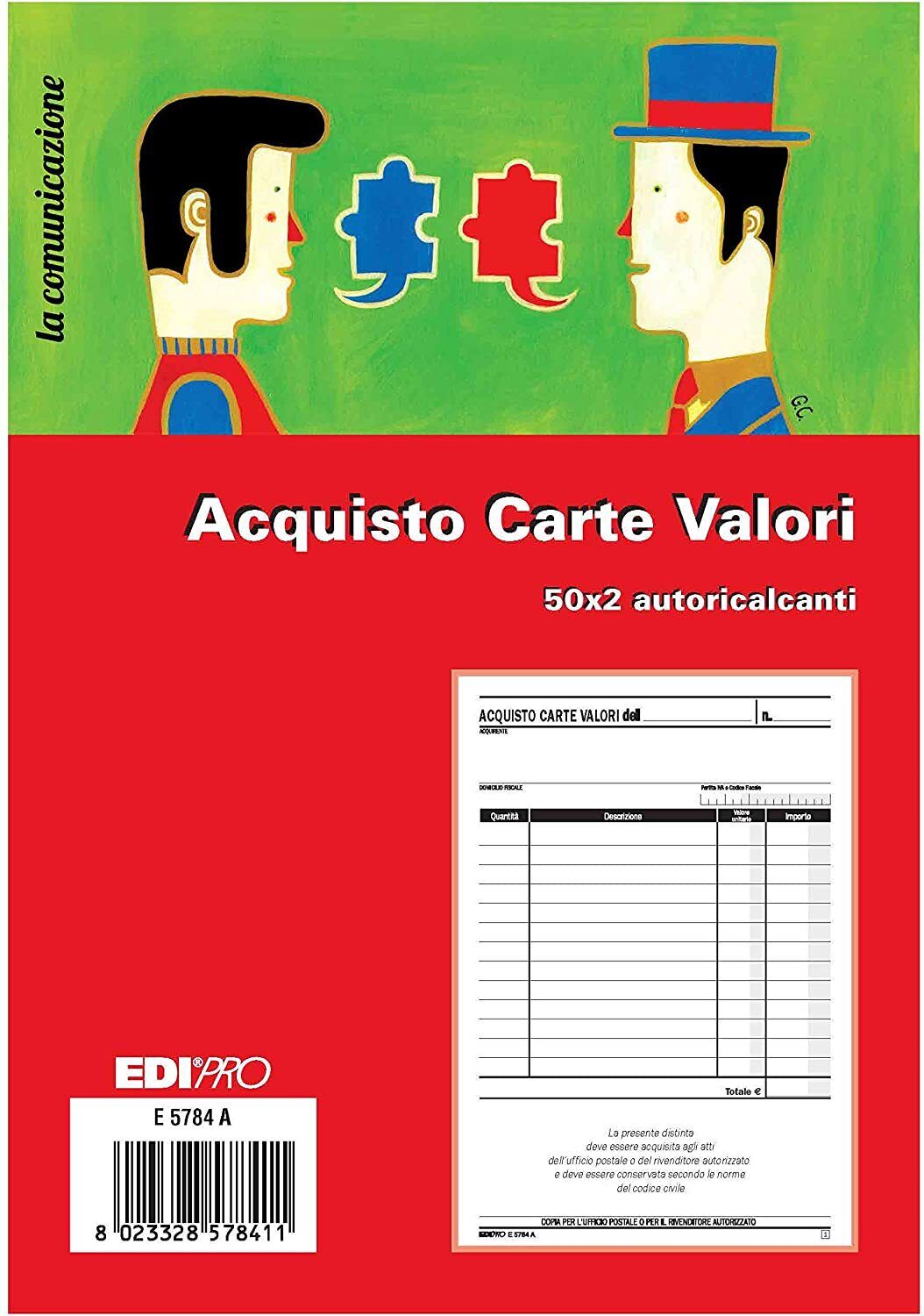 Edipro  E5784A  Blocco Ricevuta Acquisto Valori Bollati 50X2 Autoricalcante