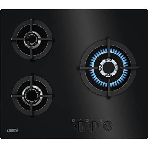 Zanussi ZGO68332BA Piano cottura a gas, 3 fuochi, Bruciatore Wok, Comandi (U0J)