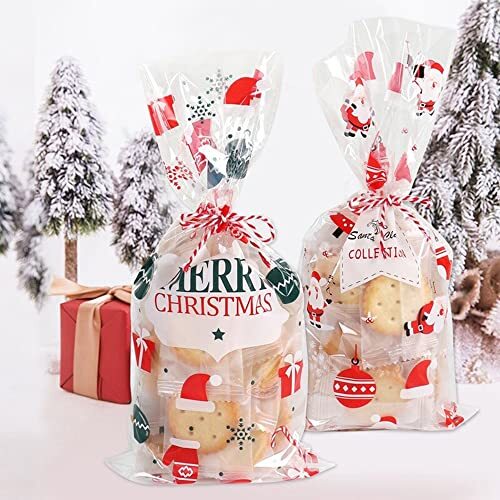 60Pz Sacchetti Biscotti Natale, Sacchetti Natalizi Trasparenti per (R1s)