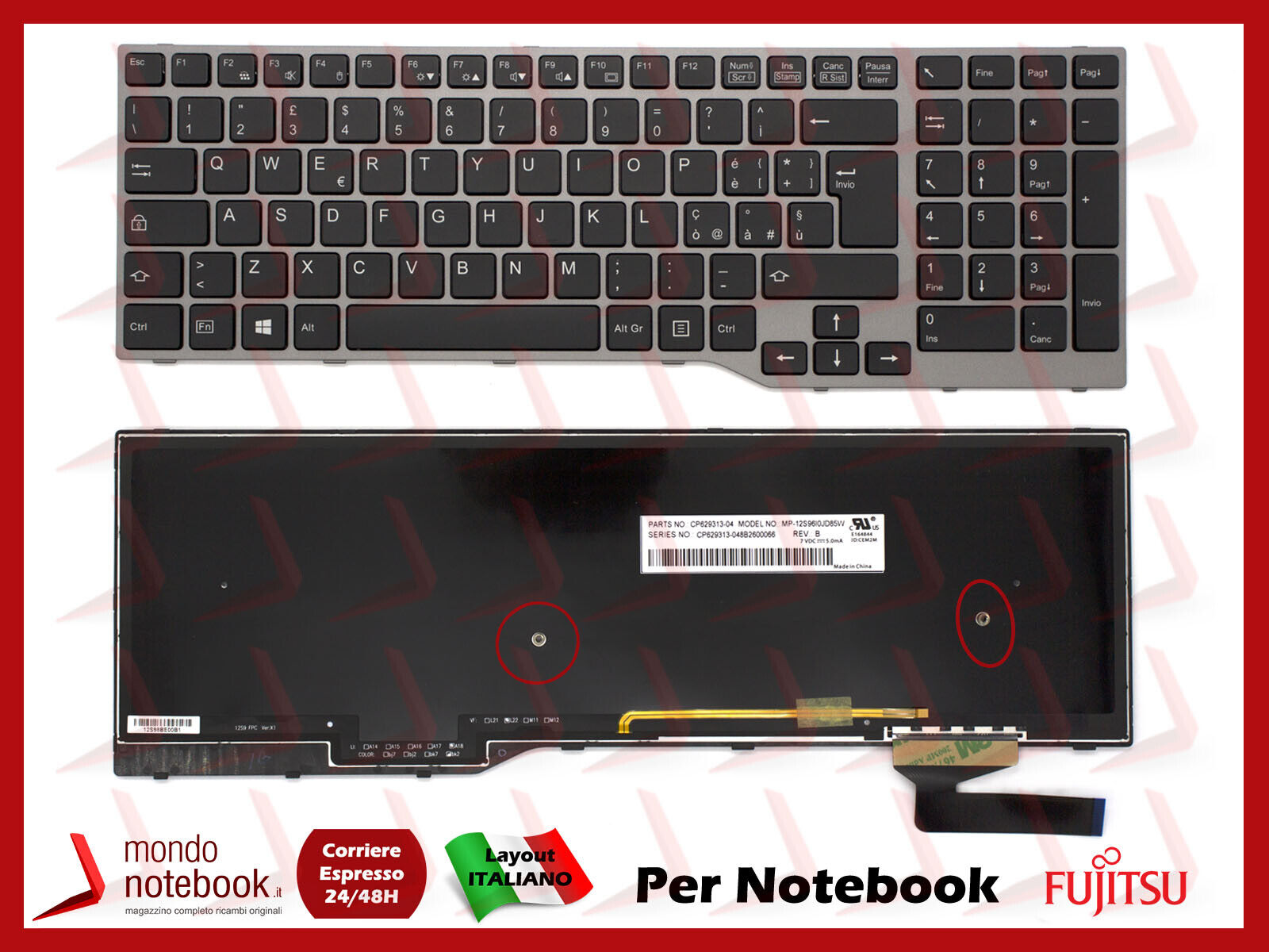 Tastiera retroilluminata compatibile con Fujitsu LifeBook E556 E753 ITALIANA