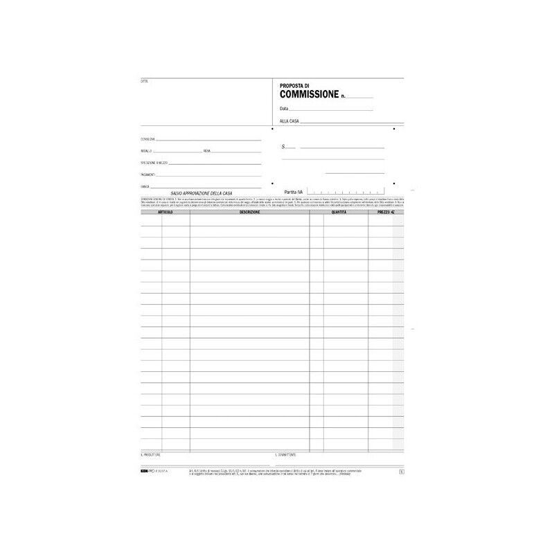 Blocco COPIA COMMISSIONI 29.7x21 cm 33 Fg. a 3 copie Autoricalcabili E5237A