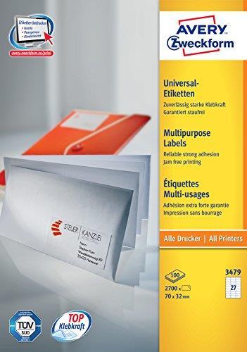 Avery Etichette Autoadesive Multiuso 70x32mm A4 3479-Avery Etichette Stampante