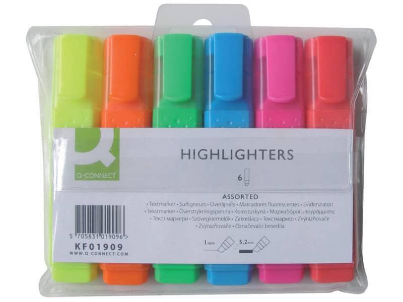 Evidenziatori Q-Connect 1,5-2 mm assortiti astuccio da 6 colori - KF01909
