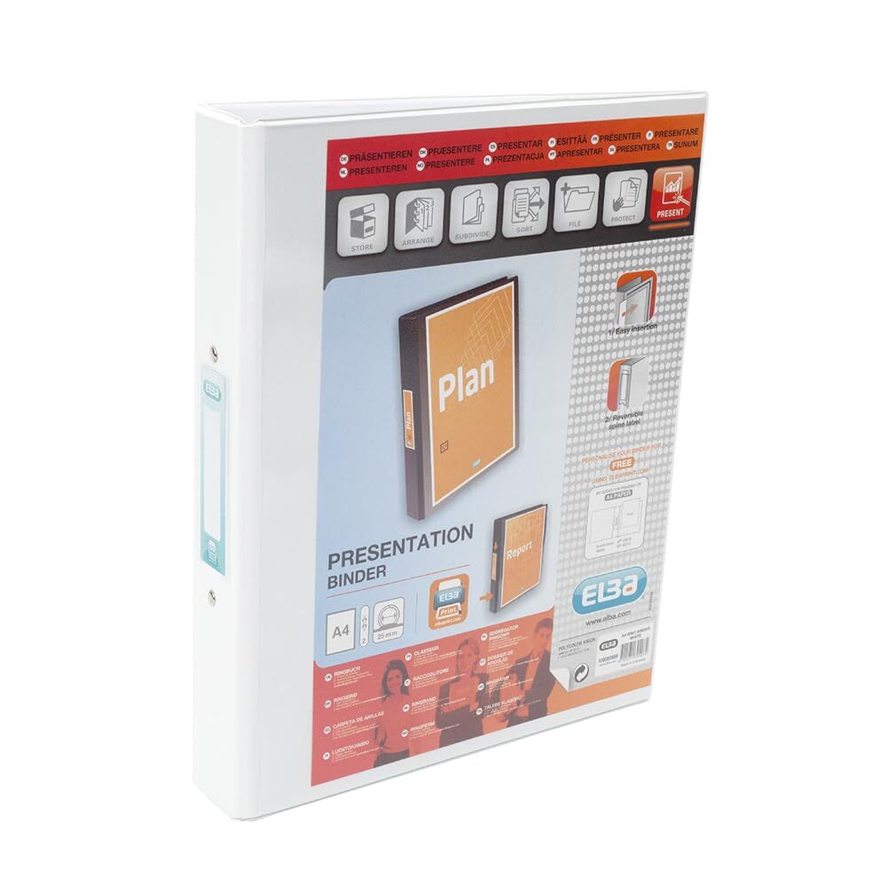 Elba 25mm A4 Bantex Vision 2-Ring Binder - White Single White A4 2 Ring