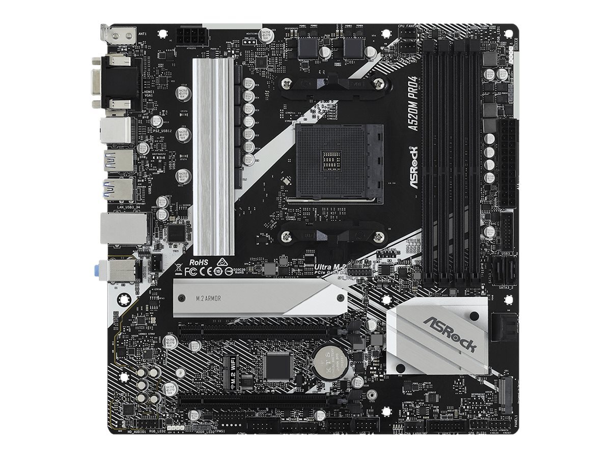 ASRock A520M Pro4 Motherboard micro ATX Socket AM4 AMD A520 90-MXBDU0-A0UAYZ