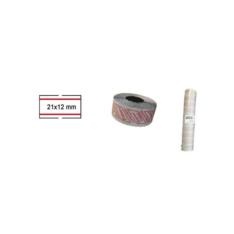 Pack 10 Rotoli da 1,000 Etichette 21x12 mm BIANCO Permanenti con righe Rosse