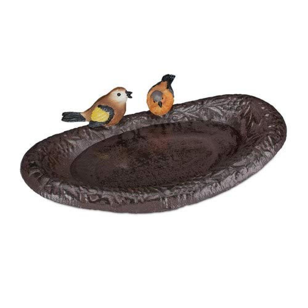 Relaxdays Abbeveratoio in Ghisa con Uccellini Decorativi, da Giardino, Mangiatoi