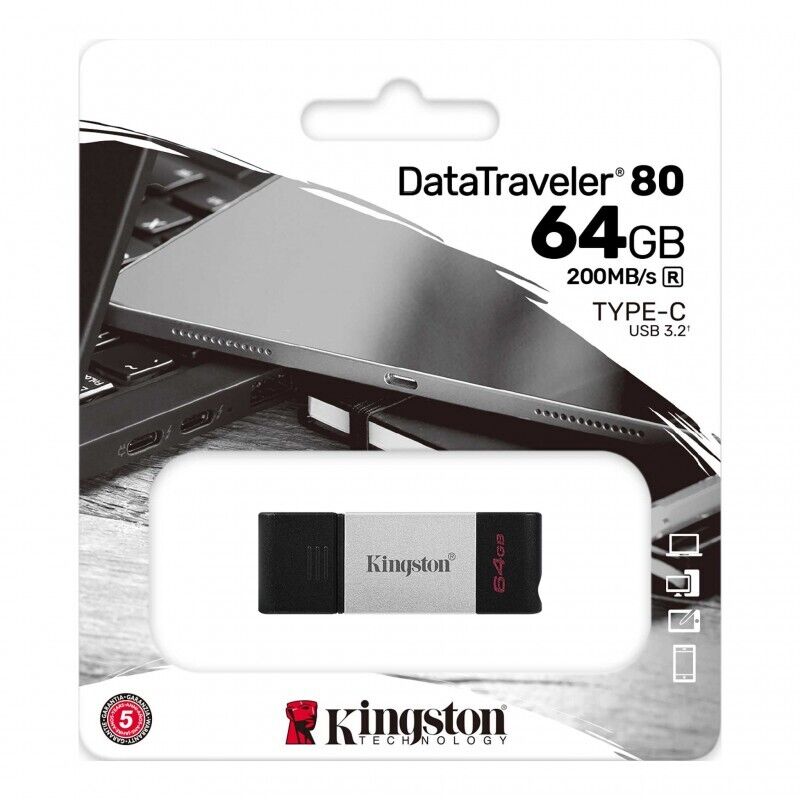 PENDRIVE 64GB USB-C DATATRAVELER DT80 KINGSTON DT80-64GB 64 GB USB 3.2 Gen 1 Dri