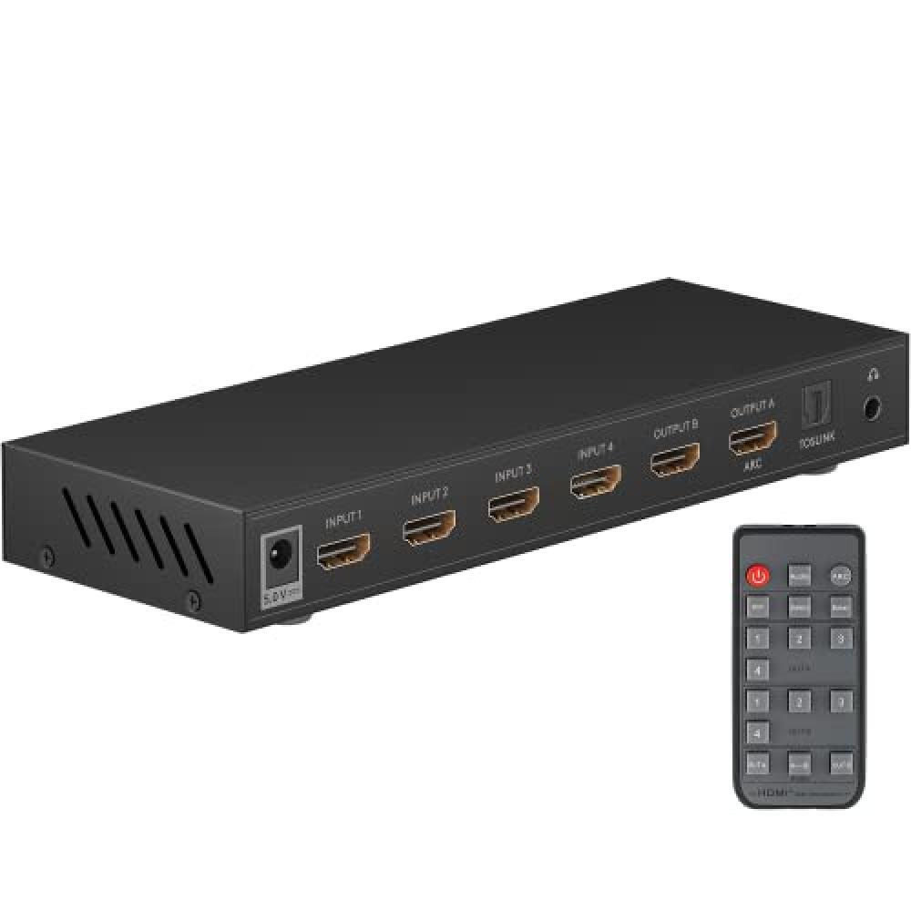 goobay 58478 HDMI Matrix Switch 4 to 2 / Matrix Switch Splitter 4k @ 30Hz / Con