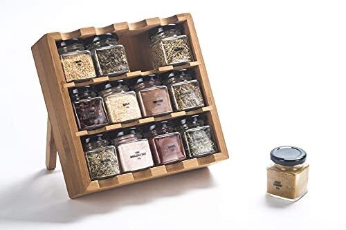 Lot de 12 pots à épices en bois avec épices incluses - Recharge sur (G5e)