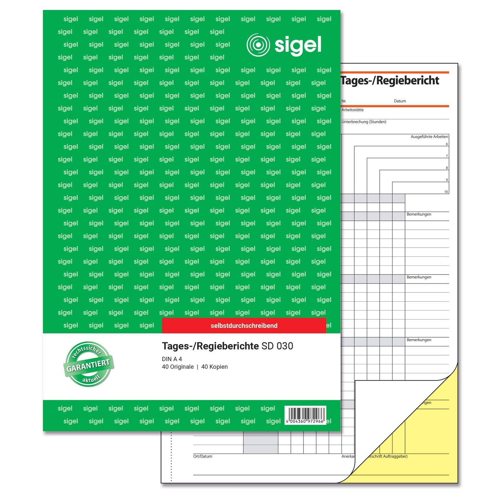 Sigel forms - reports A4 Carbon paper, 40 sheets 1 piece Carbonless Copying, 2 x