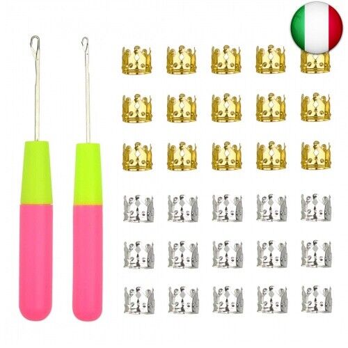 2 Pezzi Latch Hook Crochet Needle con 30 Pezzi Dreadlocks Decorazione in