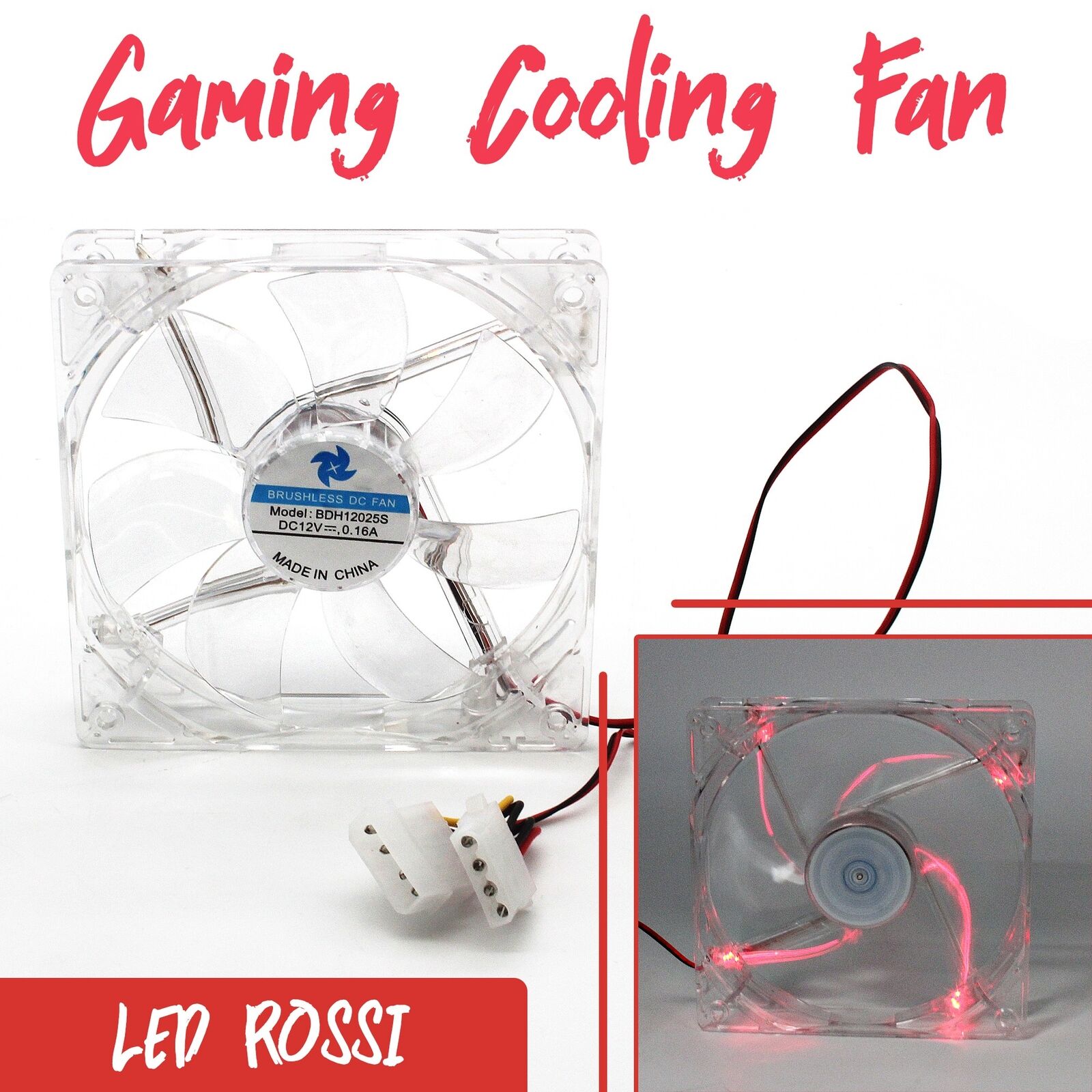 Ventola Aria Raffreddamento Per Case Assemblato Pc Gaming Rossa Led 120mm_