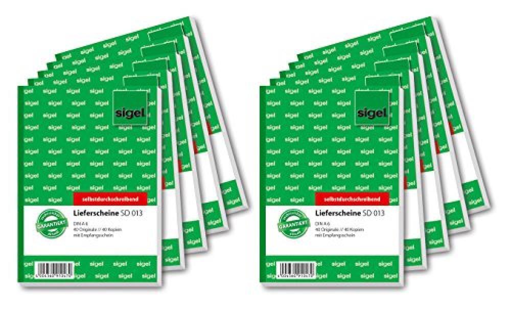 (TG. 10 pezzi) Sigel Formulare - Contenuto scheine de A6 2x 10 pezzi - NUOVO