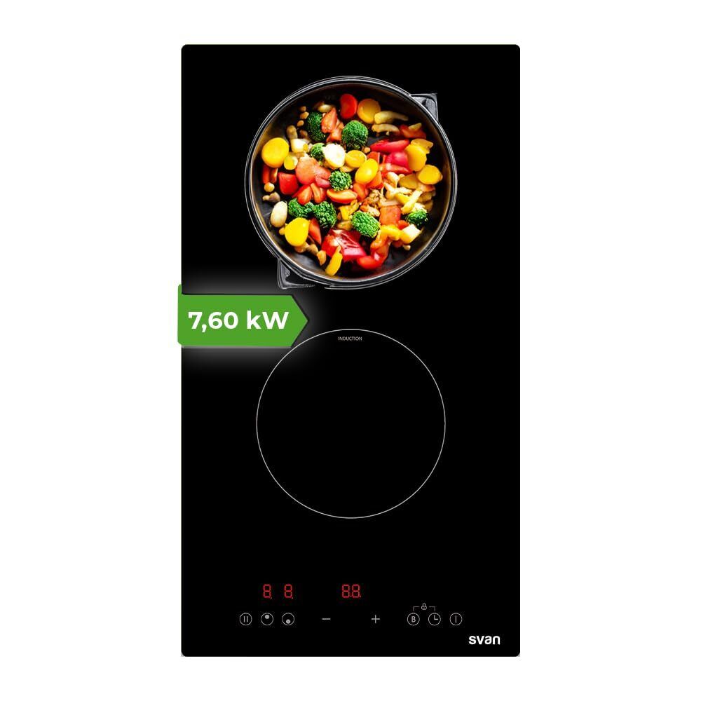 Svan Piastra di induzione in vetro nero 2 fuochi SI2301. (L6A)
