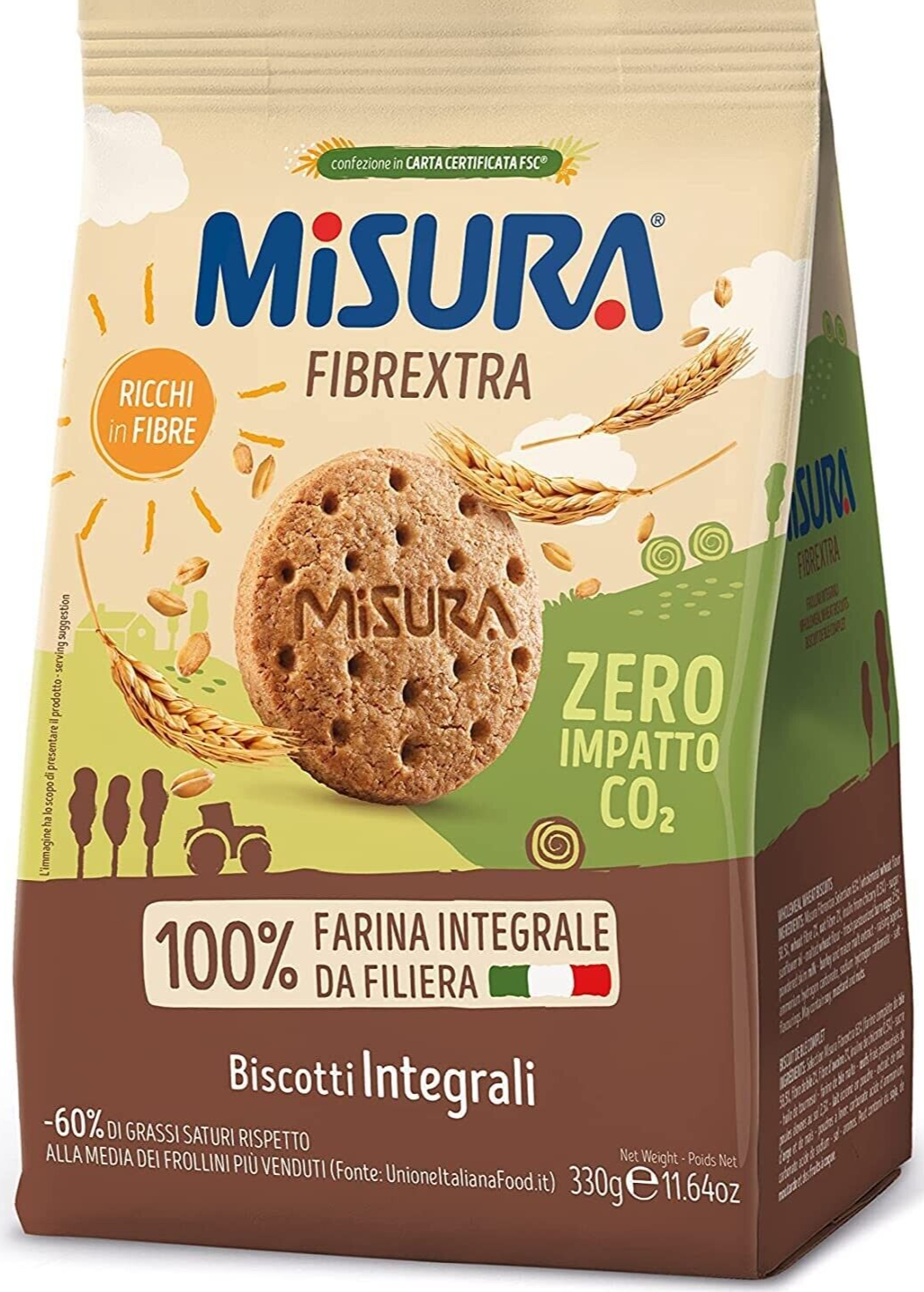 MISURA FIBREXTRA BISCOTTI FROLLINI CON FARINA INTEGRALE ITALIANA COLAZIONE 330gr