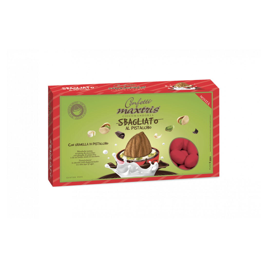 MAXTRIS | CONFETTI ITALIANI CIOCOMANDORLA 1 KG| SBAGLIATO ROSSO AL PISTACCHIO  M